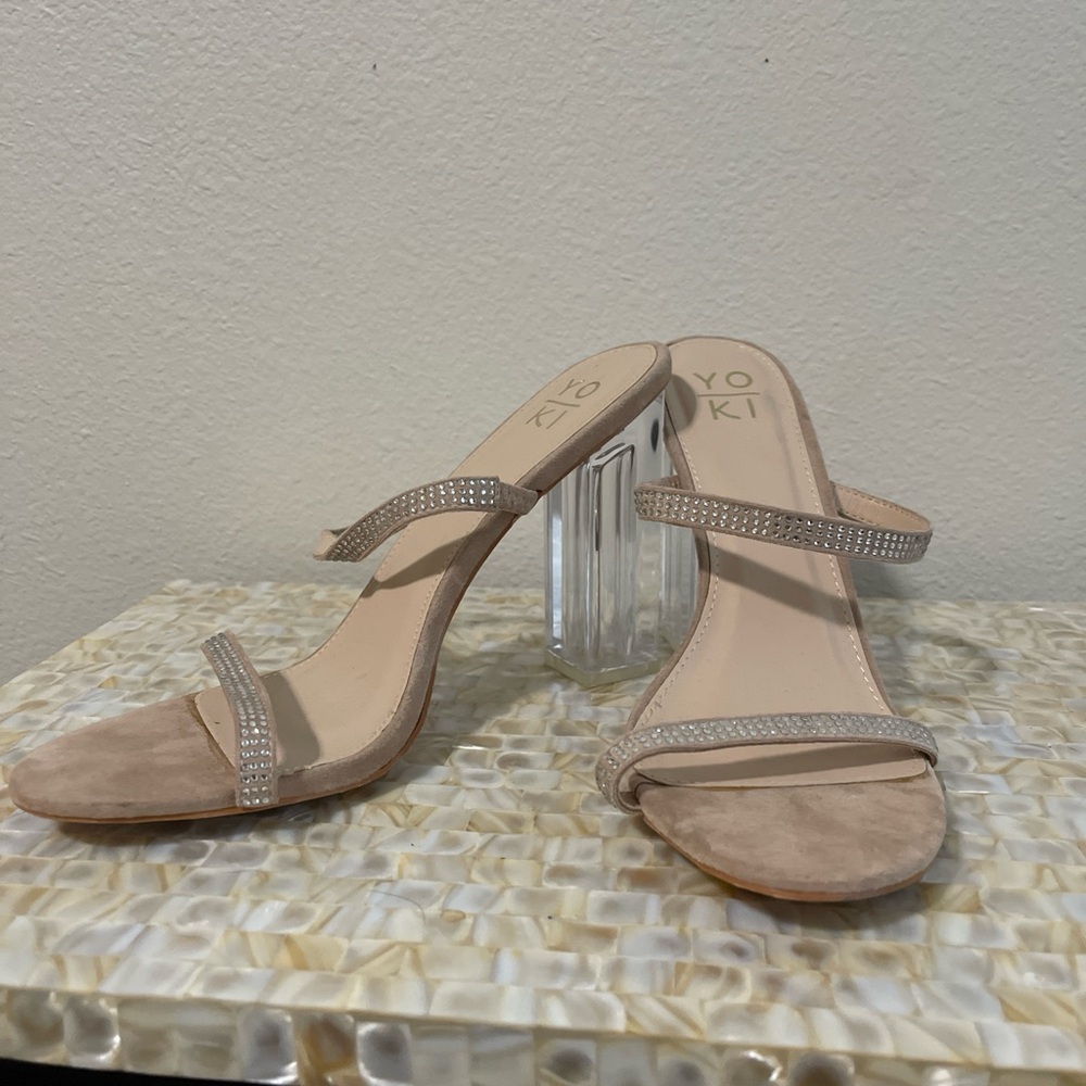 Never worn! Yoki nude heels with clear heel. Studded straps